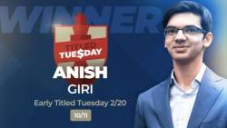 Giri Completes Chess, Wins Titled Tuesday